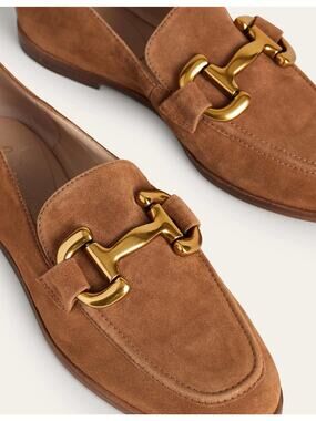NEW Anthropologie Bibi Lou Zagreb Loafers Suede Tan Leather Gold Horsebit 40